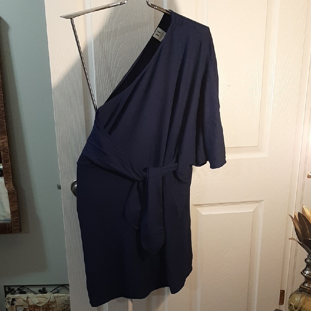 Halston Heritage One-Shoulder Dress in Deep Blue
